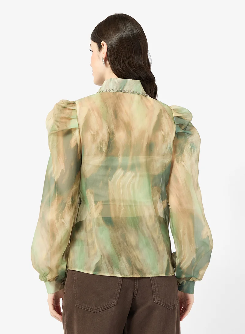 ELLA Ombre Print Shirt With Embellished Collar